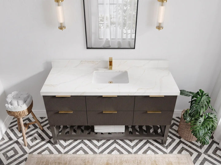 Catalina 60 in W x 22 in D Free Standing Reeded Single Sink Bathroom Vanity - photo 12