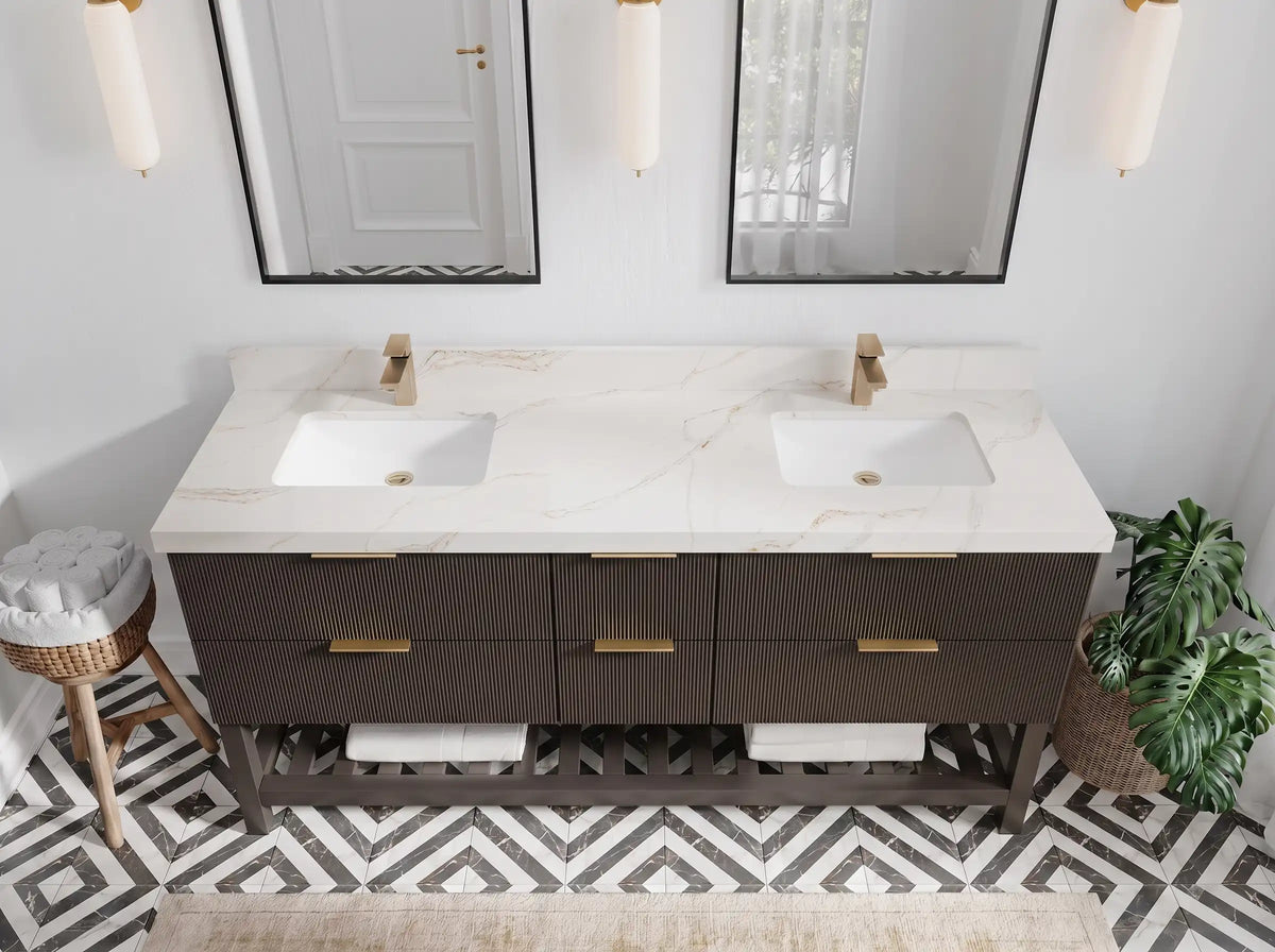 Catalina 72 in W x 22 in D Free Standing Reeded Double Sink Bathroom Vanity