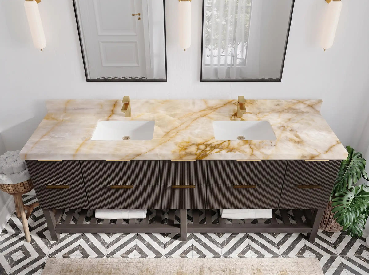 Catalina 84 in W x 22 in D Free Standing Reeded Double Sink Bathroom Vanity