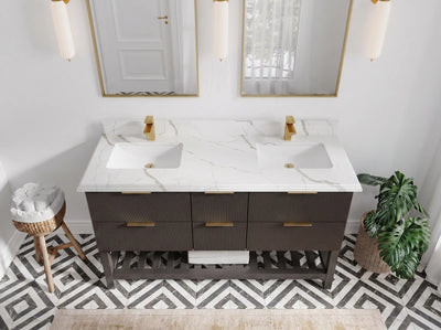 Catalina 60 in W x 22 in D Free Standing Reeded Double Sink Bathroom Vanity