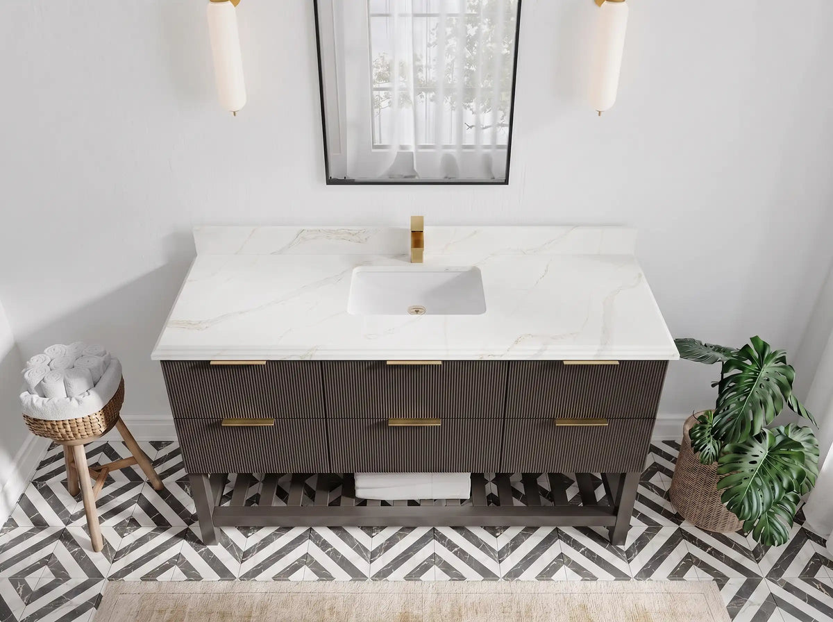 Catalina 60 in W x 22 in D Free Standing Reeded Single Sink Bathroom Vanity