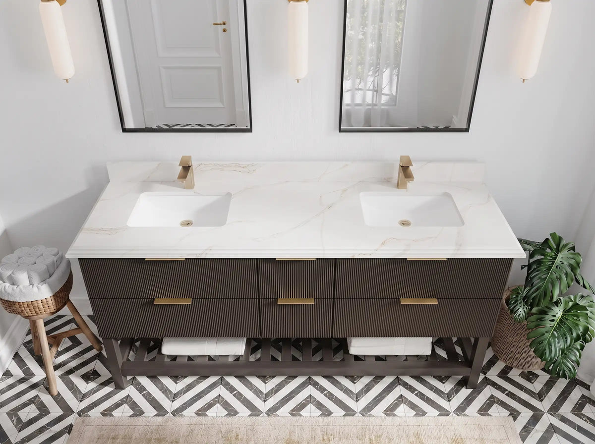 Catalina 72 in W x 22 in D Free Standing Reeded Double Sink Bathroom Vanity