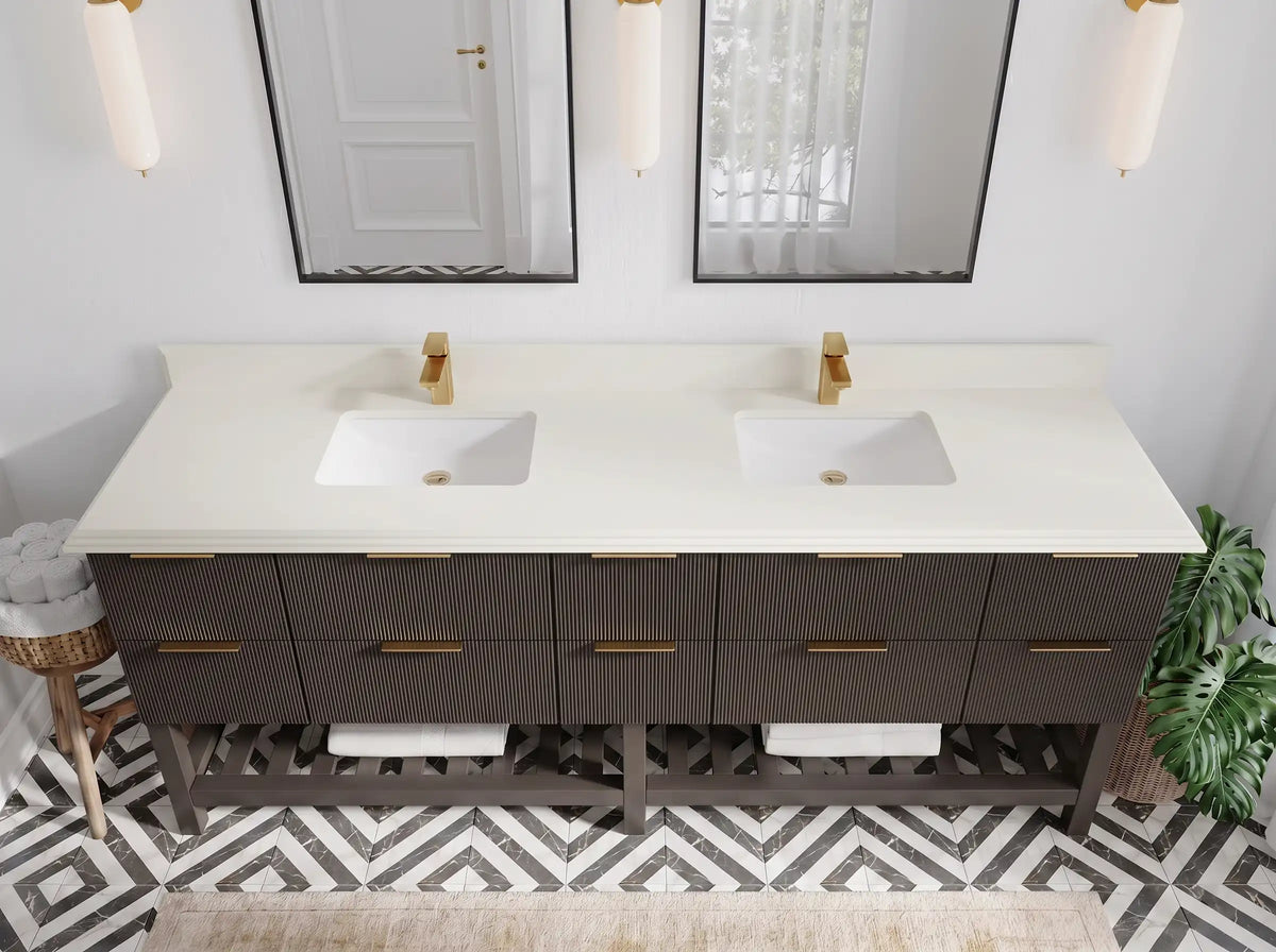 Catalina 84 in W x 22 in D Free Standing Reeded Double Sink Bathroom Vanity