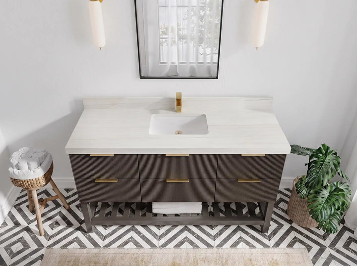 Catalina 60 in W x 22 in D Free Standing Reeded Single Sink Bathroom Vanity - photo 15