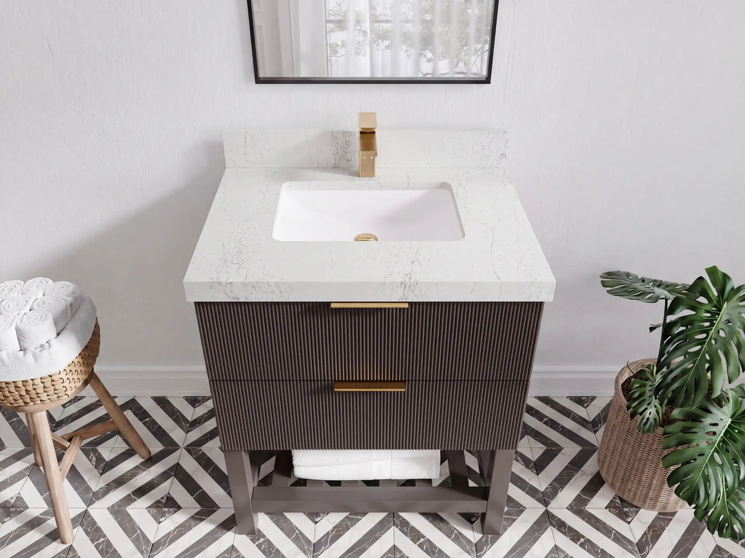 Catalina 30 in W x 22 in D Free Standing Reeded Single Sink Bathroom Vanity | 
              
                Urbane Bronze
                
                  
             - CAT_URB_WHQZ_30 - photo №9