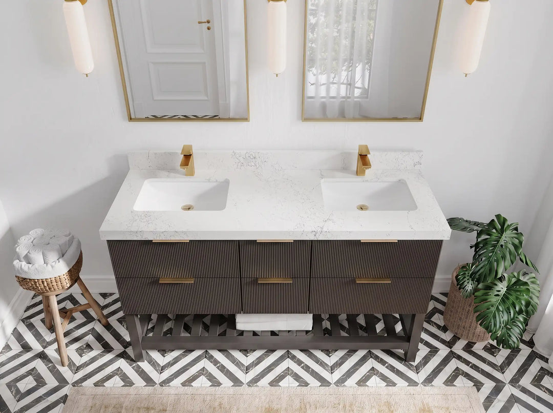 Catalina 60 in W x 22 in D Free Standing Reeded Double Sink Bathroom Vanity | 
              
                Urbane Bronze
                
                  
             - CAT_URB_CARM_60D - photo №15
