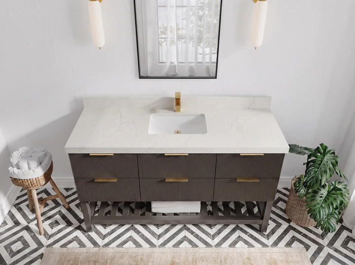Catalina 60 in W x 22 in D Free Standing Reeded Single Sink Bathroom Vanity - photo 34