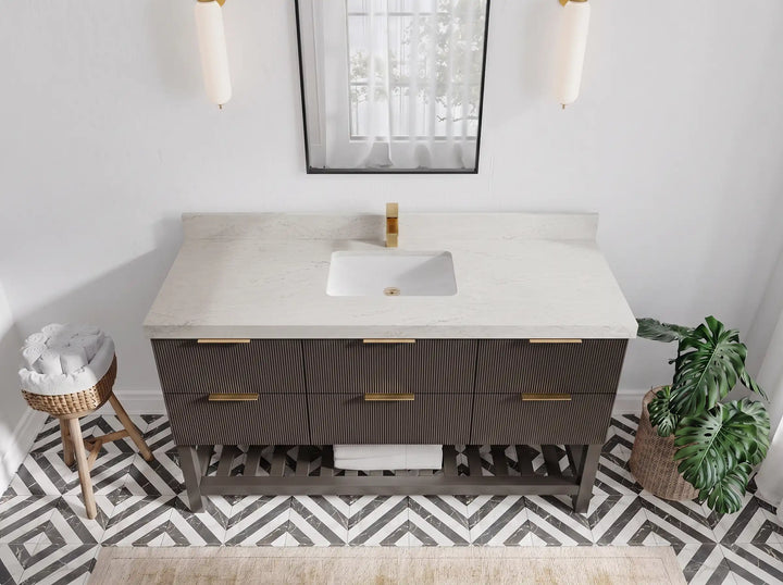 Catalina 60 in W x 22 in D Free Standing Reeded Single Sink Bathroom Vanity - photo 22