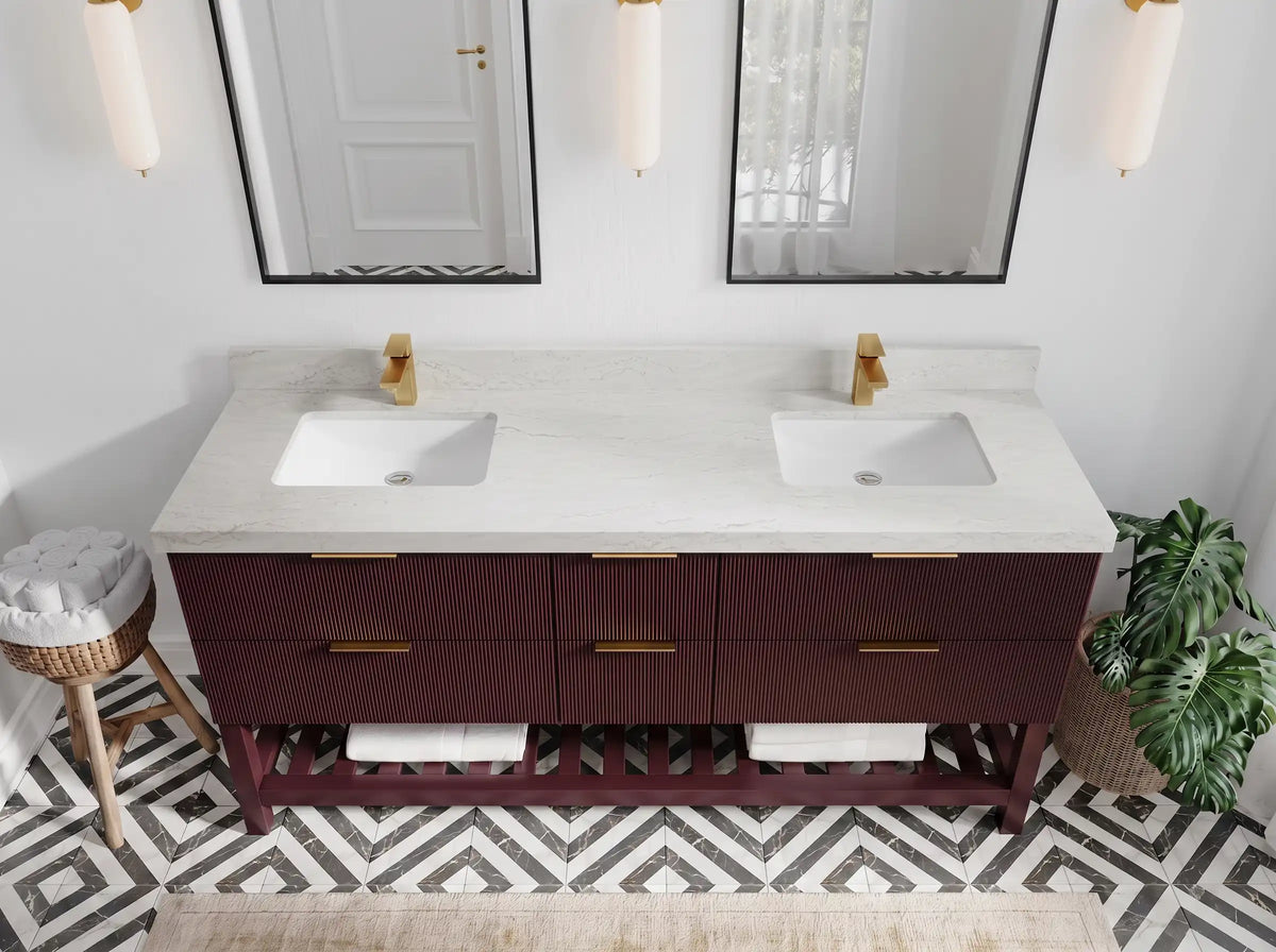 Catalina 72 in W x 22 in D Free Standing Reeded Double Sink Bathroom Vanity