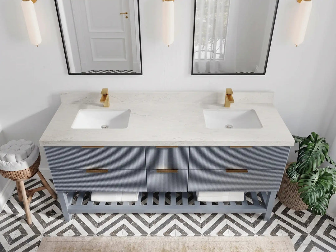 Catalina 72 in W x 22 in D Free Standing Reeded Double Sink Bathroom Vanity | 
              
                Blue Heather
                
                  
             - CAT_BLU_WHQZ_72D - photo №29