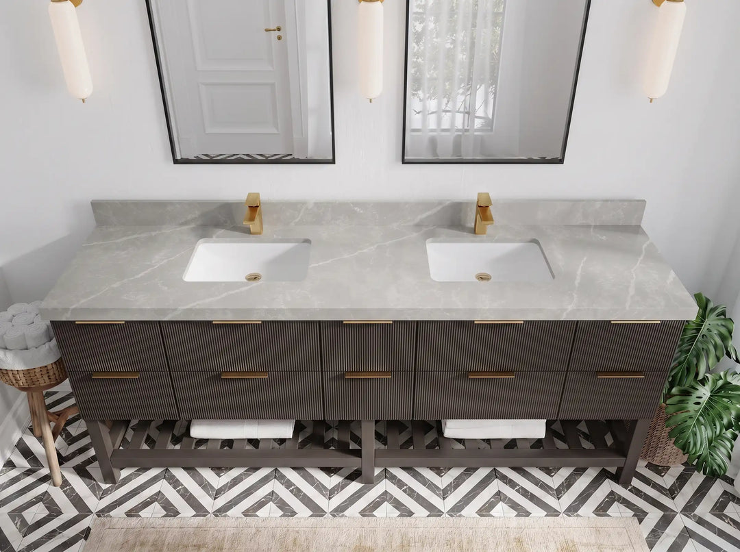 Catalina 84 in W x 22 in D Free Standing Reeded Double Sink Bathroom Vanity | 
              
                Urbane Bronze
                
                  
             - CAT_URB_WHQZ_84D - photo №9