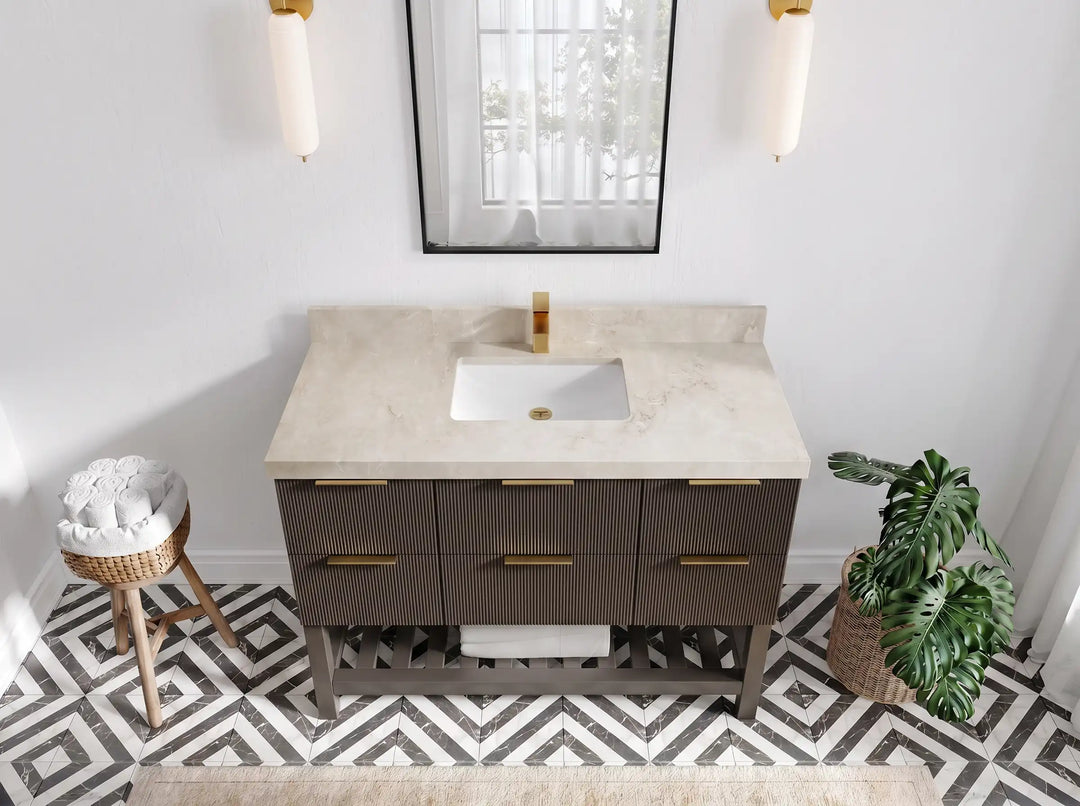 Catalina 48 in W x 22 in D Free Standing Reeded Single Sink Bathroom Vanity | 
              
                Urbane Bronze
                
                  
             - CAT_URB_WHQZ_48S - photo №21