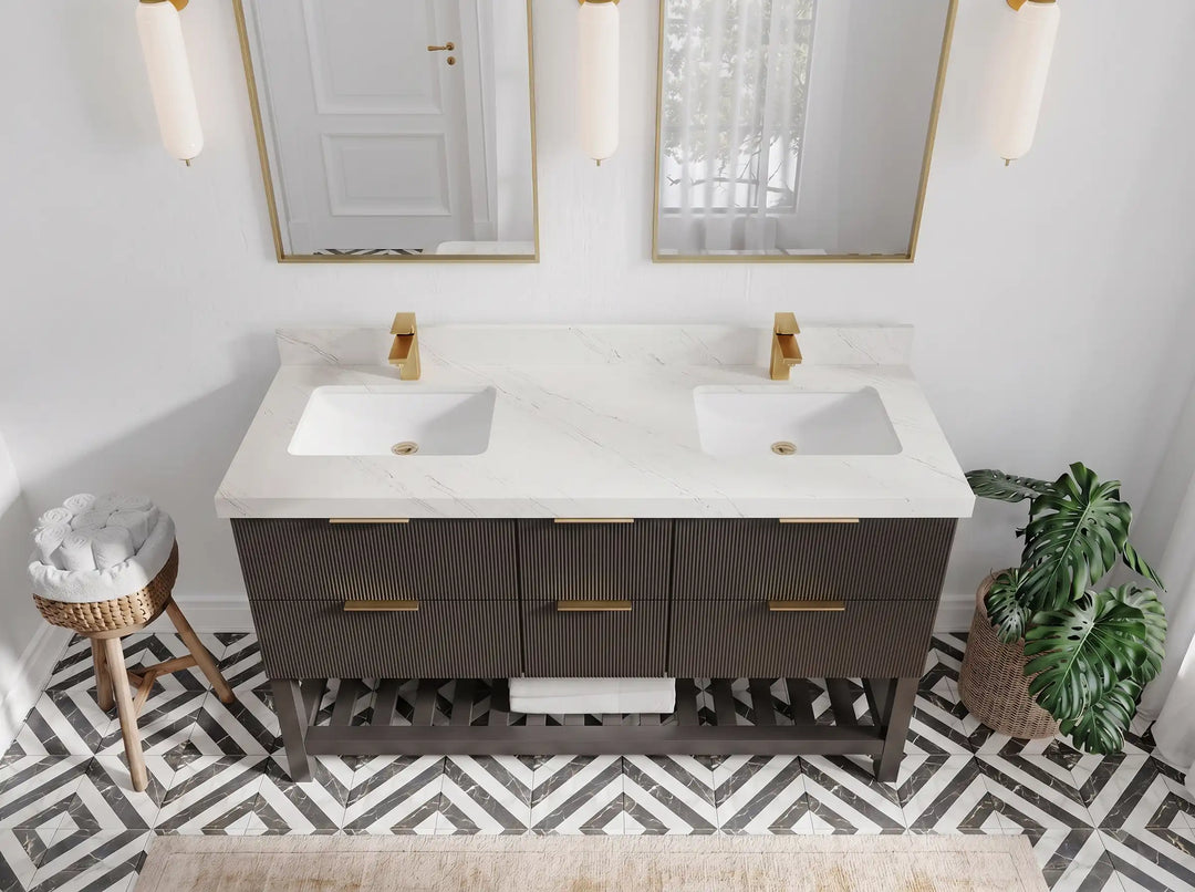 Catalina 60 in W x 22 in D Free Standing Reeded Double Sink Bathroom Vanity | 
              
                Urbane Bronze
                
                  
             - CAT_URB_CARM_60D - photo №20