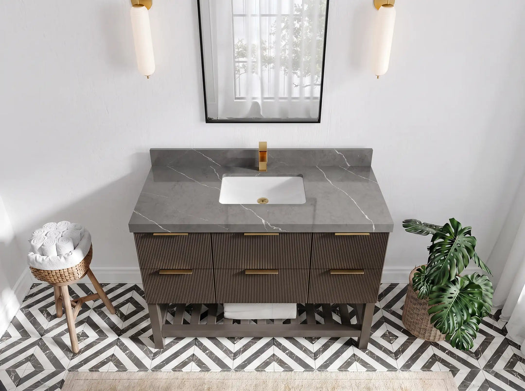 Catalina 48 in W x 22 in D Free Standing Reeded Single Sink Bathroom Vanity | 
              
                Urbane Bronze
                
                  
             - CAT_URB_WHQZ_48S - photo №23