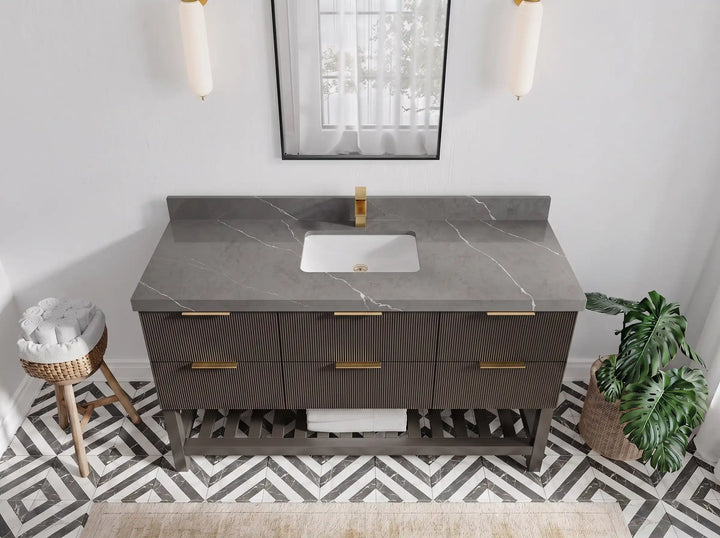 Catalina 60 in W x 22 in D Free Standing Reeded Single Sink Bathroom Vanity - photo 18