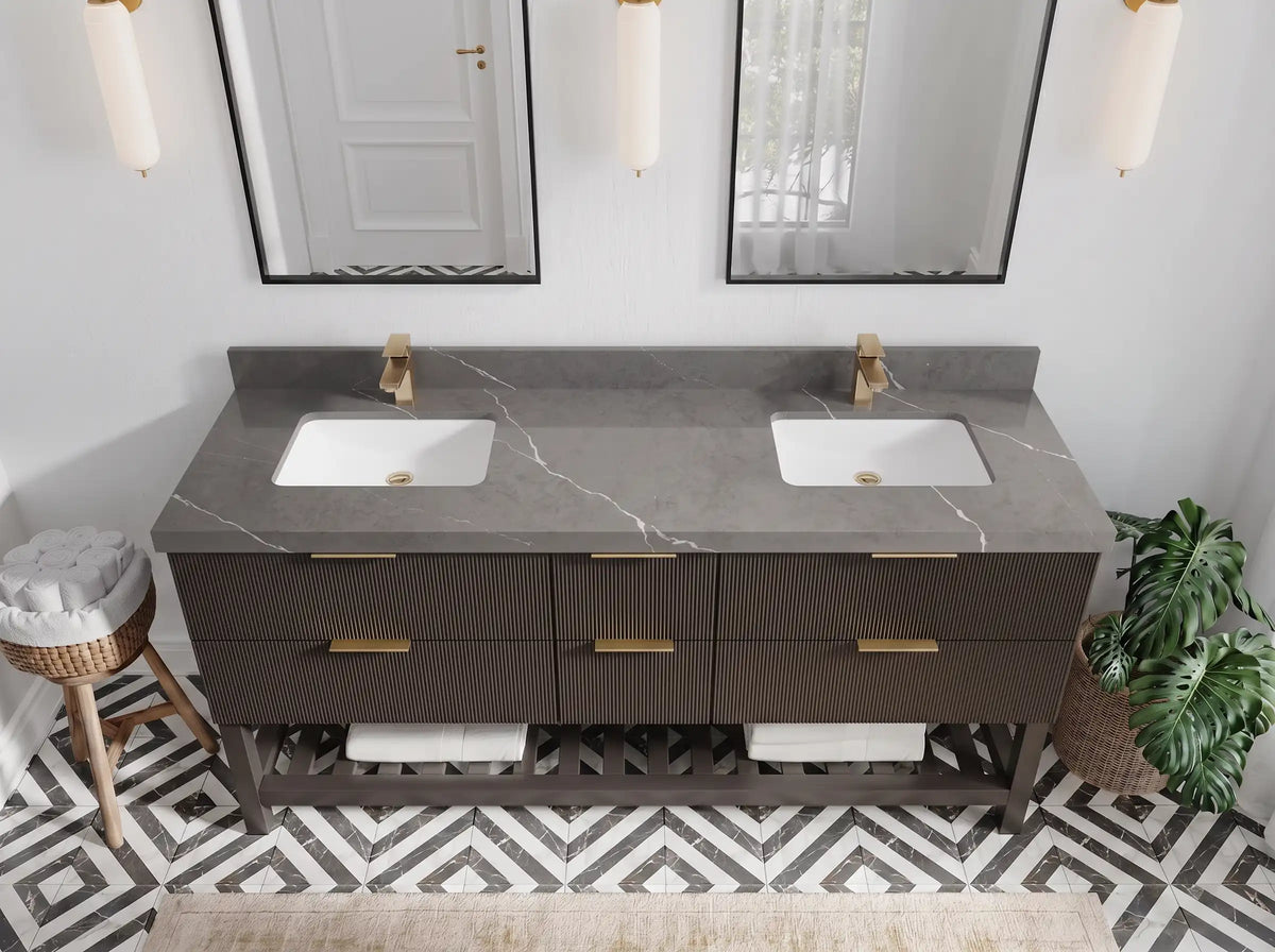 Catalina 72 in W x 22 in D Free Standing Reeded Double Sink Bathroom Vanity