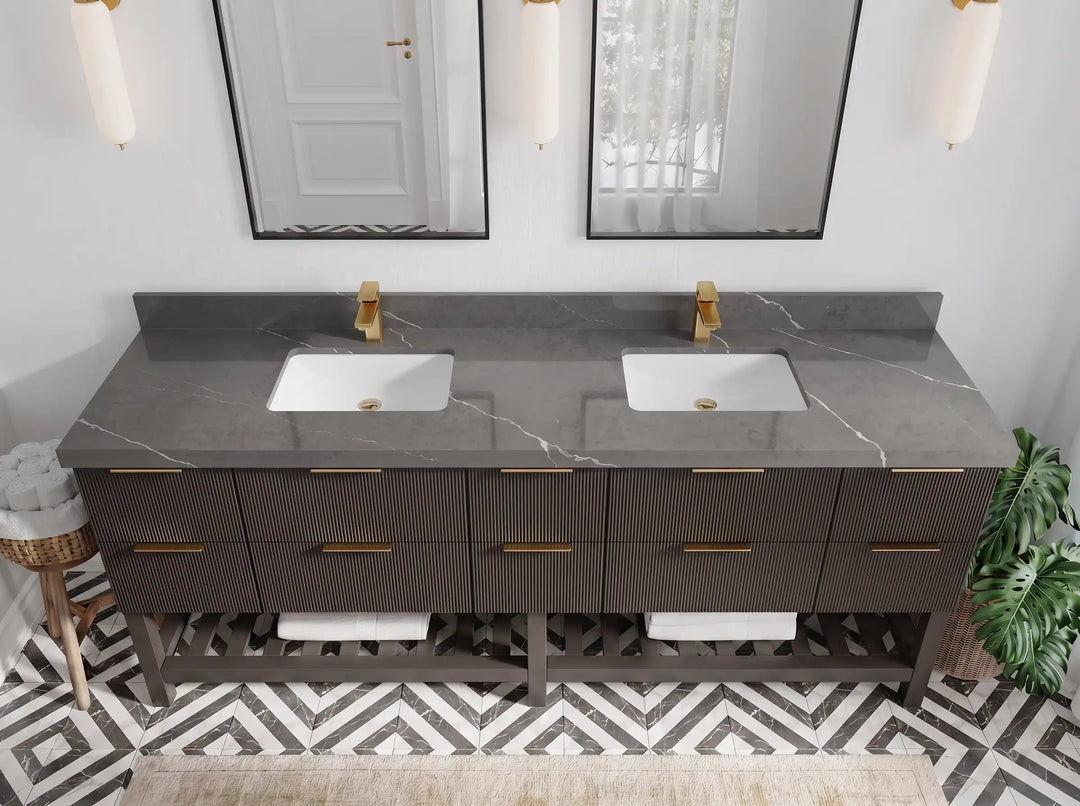 Catalina 84 in W x 22 in D Free Standing Reeded Double Sink Bathroom Vanity | 
              
                Urbane Bronze
                
                  
             - CAT_URB_WHQZ_84D - photo №10