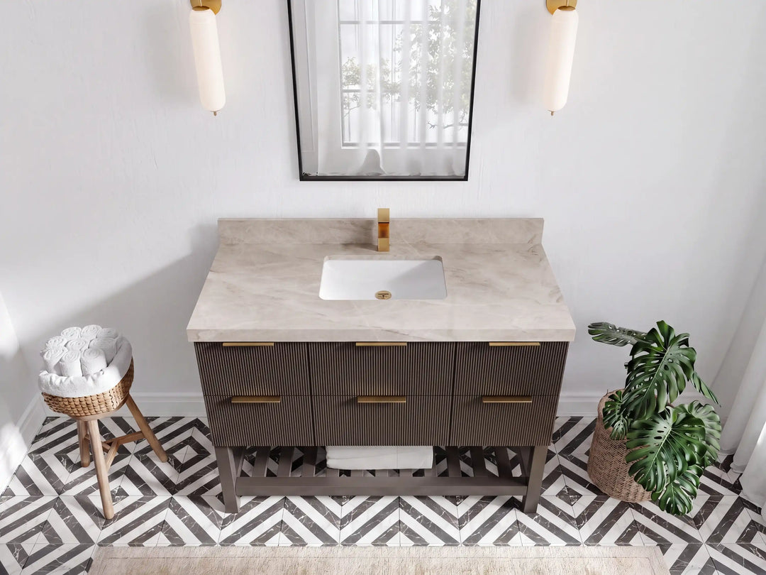 Catalina 48 in W x 22 in D Free Standing Reeded Single Sink Bathroom Vanity | 
              
                Urbane Bronze
                
                  
             - CAT_URB_WHQZ_48S - photo №28