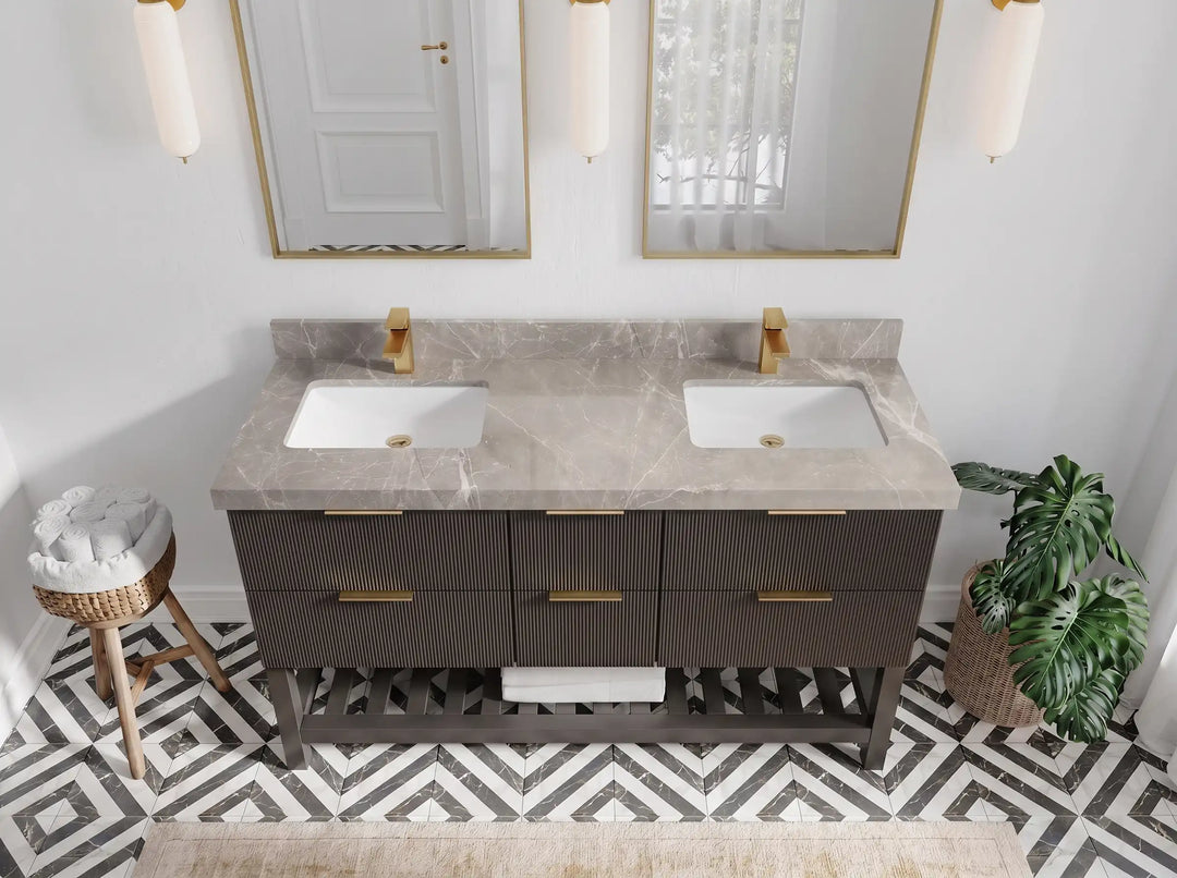 Catalina 60 in W x 22 in D Free Standing Reeded Double Sink Bathroom Vanity | 
              
                Urbane Bronze
                
                  
             - CAT_URB_CARM_60D - photo №25