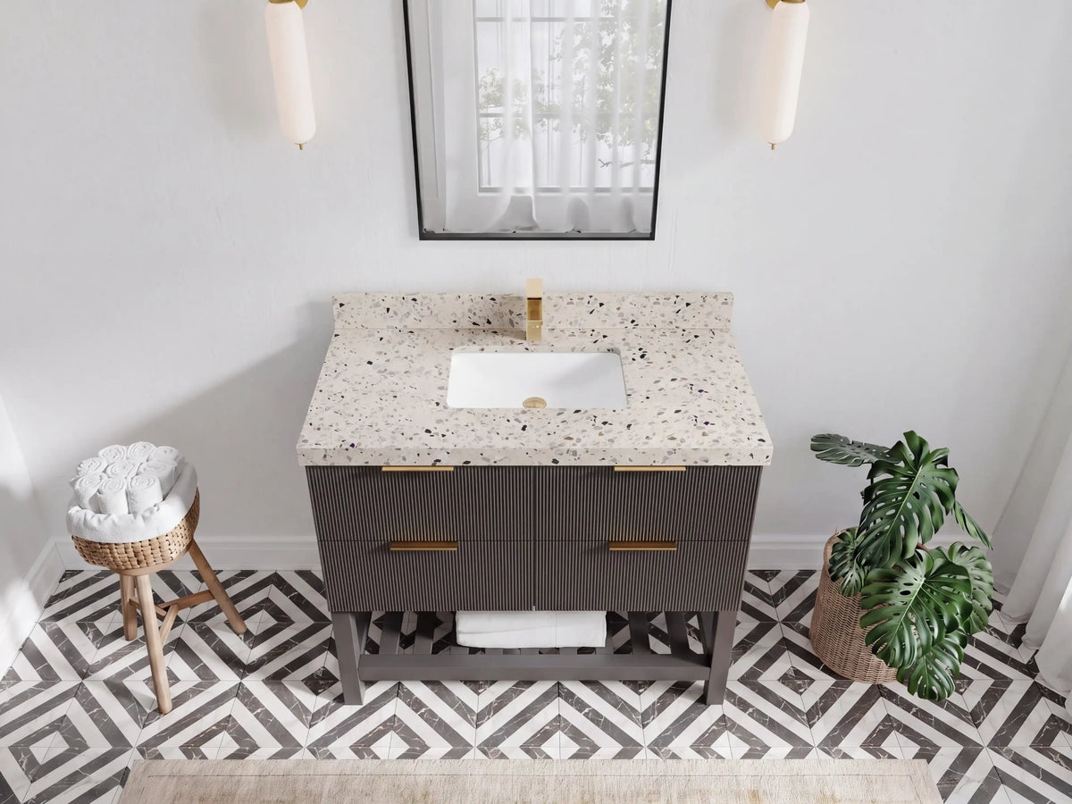 Catalina 42 in W x 22 in D Free Standing Reeded Single Sink Bathroom Vanity