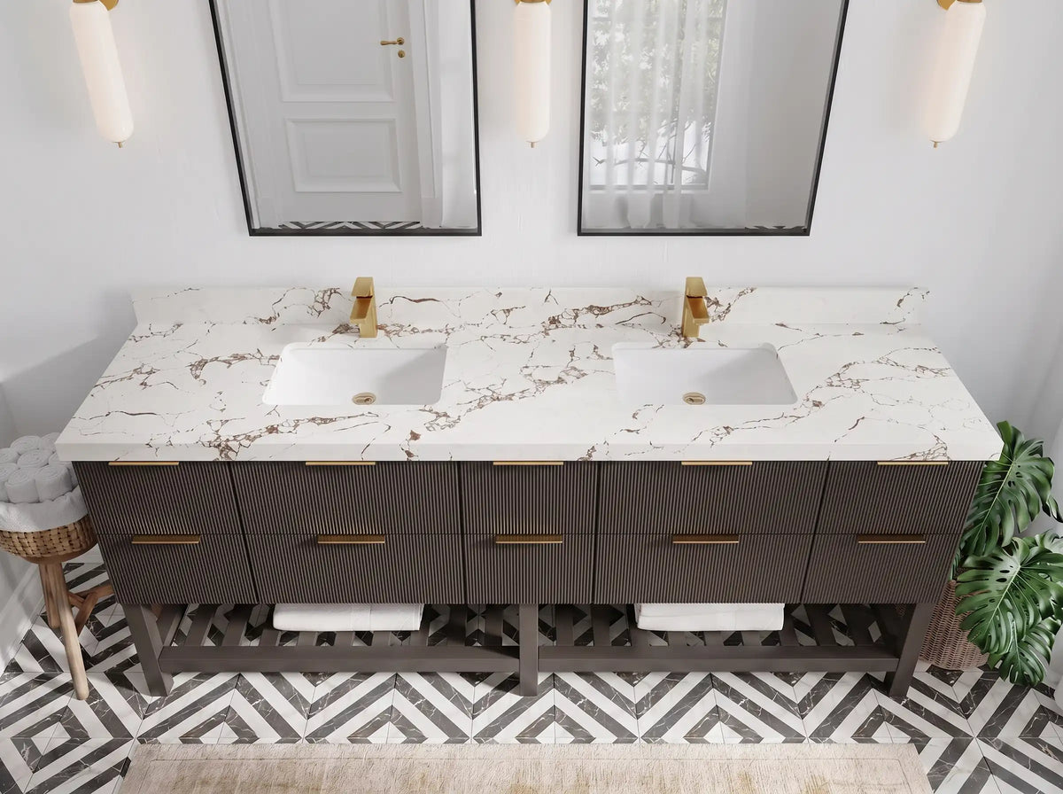 Catalina 84 in W x 22 in D Free Standing Reeded Double Sink Bathroom Vanity