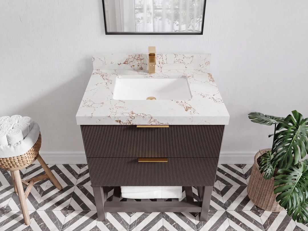 Catalina 30 in W x 22 in D Free Standing Reeded Single Sink Bathroom Vanity | 
              
                Urbane Bronze
                
                  
             - CAT_URB_WHQZ_30 - photo №6