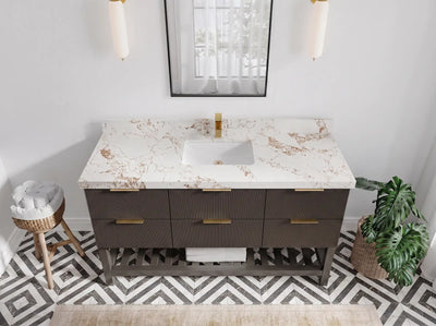 Catalina 60 in W x 22 in D Free Standing Reeded Single Sink Bathroom Vanity