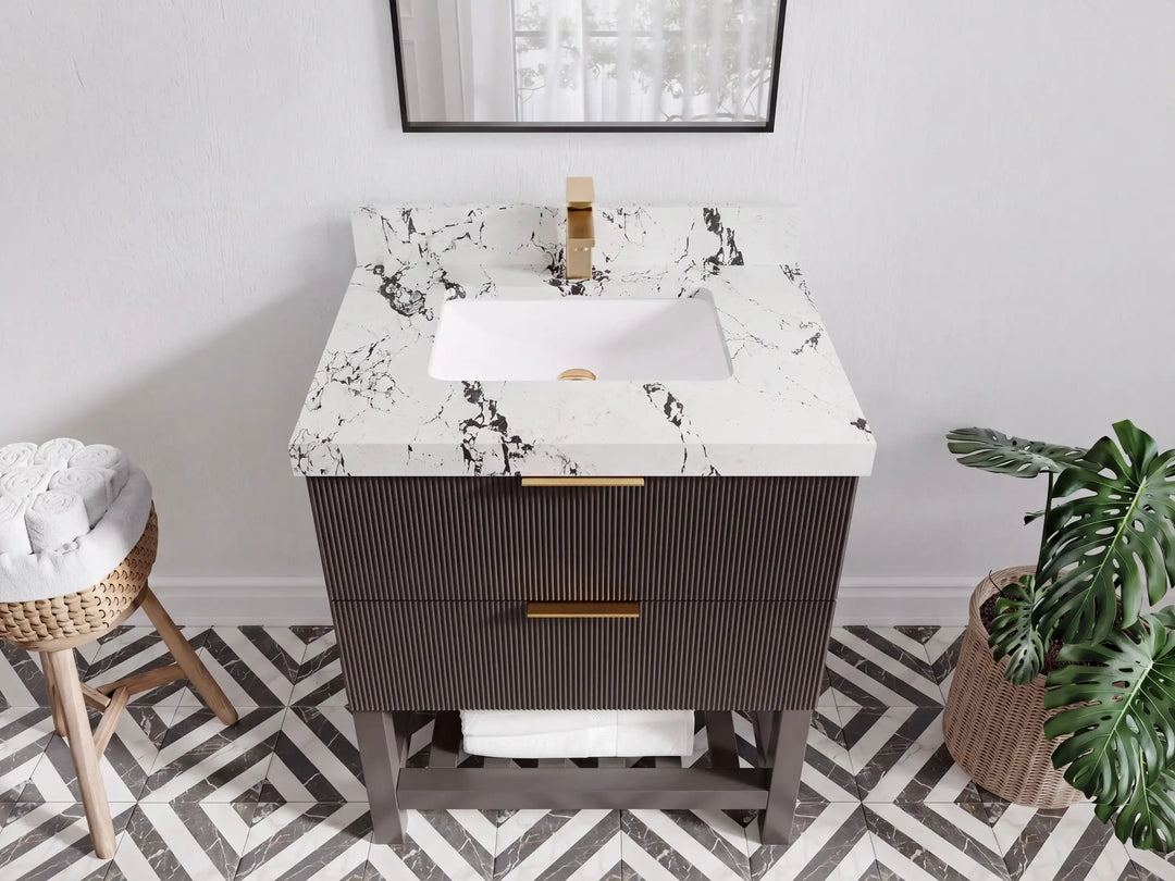 Catalina 30 in W x 22 in D Free Standing Reeded Single Sink Bathroom Vanity | 
              
                Urbane Bronze
                
                  
             - CAT_URB_WHQZ_30 - photo №14