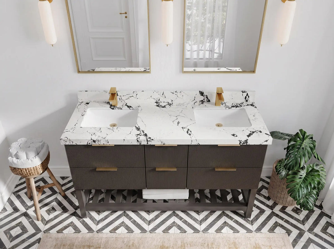 Catalina 60 in W x 22 in D Free Standing Reeded Double Sink Bathroom Vanity | 
              
                Urbane Bronze
                
                  
             - CAT_URB_CARM_60D - photo №31