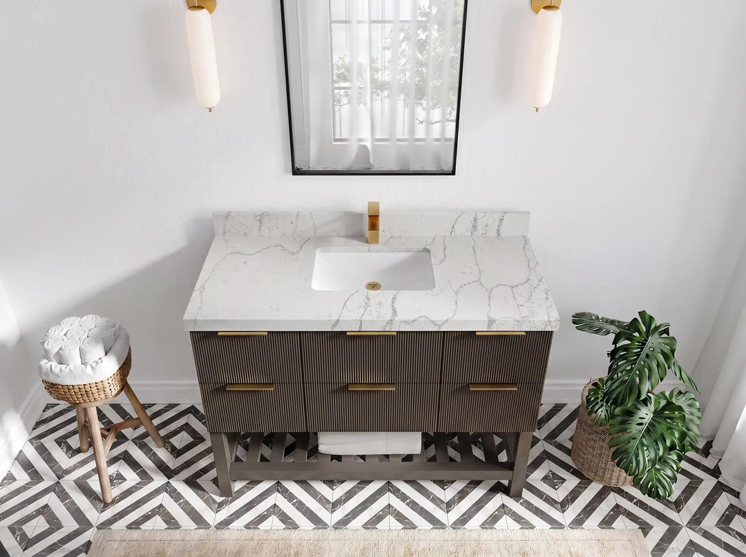 Catalina 48 in W x 22 in D Free Standing Reeded Single Sink Bathroom Vanity | 
              
                Urbane Bronze
                
                  
             - CAT_URB_WHQZ_48S - photo №18