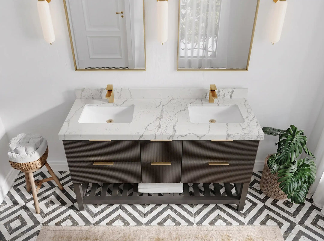 Catalina 60 in W x 22 in D Free Standing Reeded Double Sink Bathroom Vanity | 
              
                Urbane Bronze
                
                  
             - CAT_URB_CARM_60D - photo №32