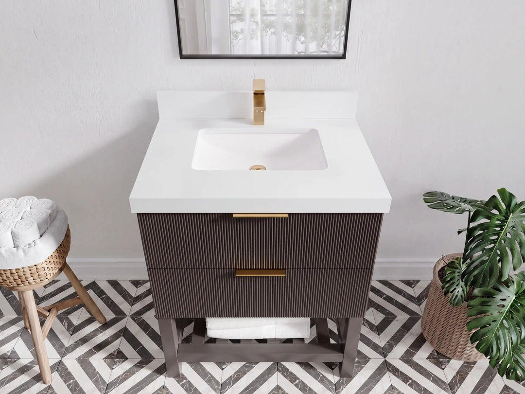 Catalina 30 in W x 22 in D Free Standing Reeded Single Sink Bathroom Vanity | 
              
                Urbane Bronze
                
                  
             - CAT_URB_WHQZ_30 - photo №5