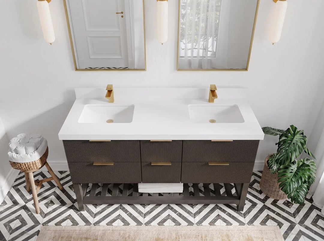 Catalina 60 in W x 22 in D Free Standing Reeded Double Sink Bathroom Vanity | 
              
                Urbane Bronze
                
                  
             - CAT_URB_CARM_60D - photo №4