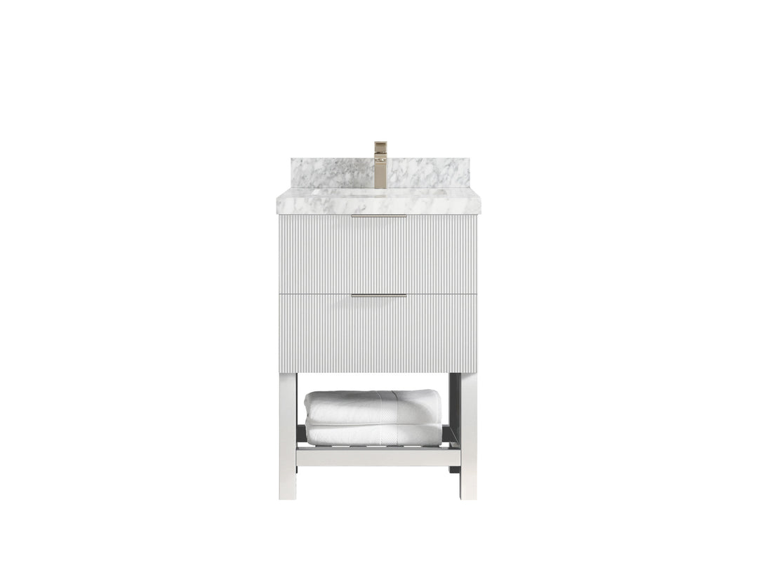 Catalina 24 in. W x 22 in. D Single Sink Bathroom Vanity in White with 2 in Carrara Marble Countertop 