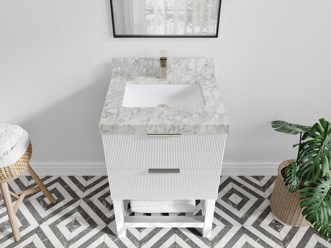 Catalina 24 in. W x 22 in. D Single Sink Bathroom Vanity in White with 2 in Carrara Marble Countertop - Top View