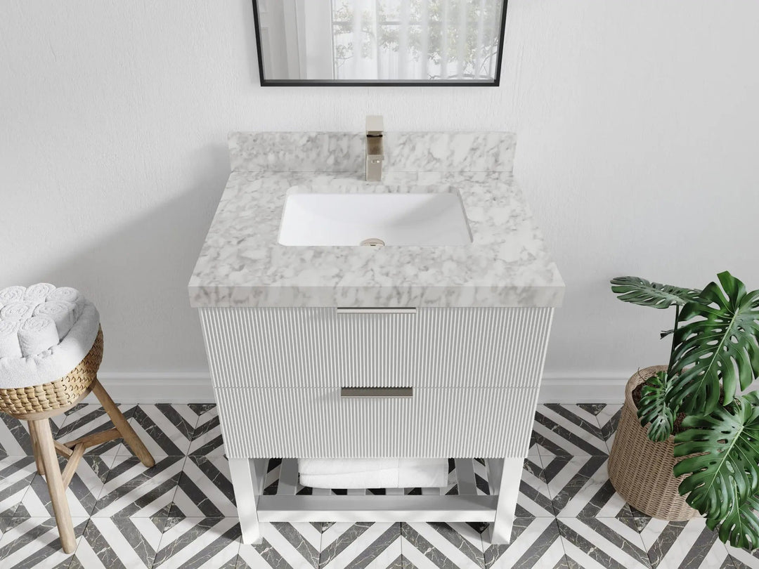 Catalina 30 in. W x 22 in. D Single Sink Bathroom Vanity in White with 2 in Carrara Marble Countertop - Top View