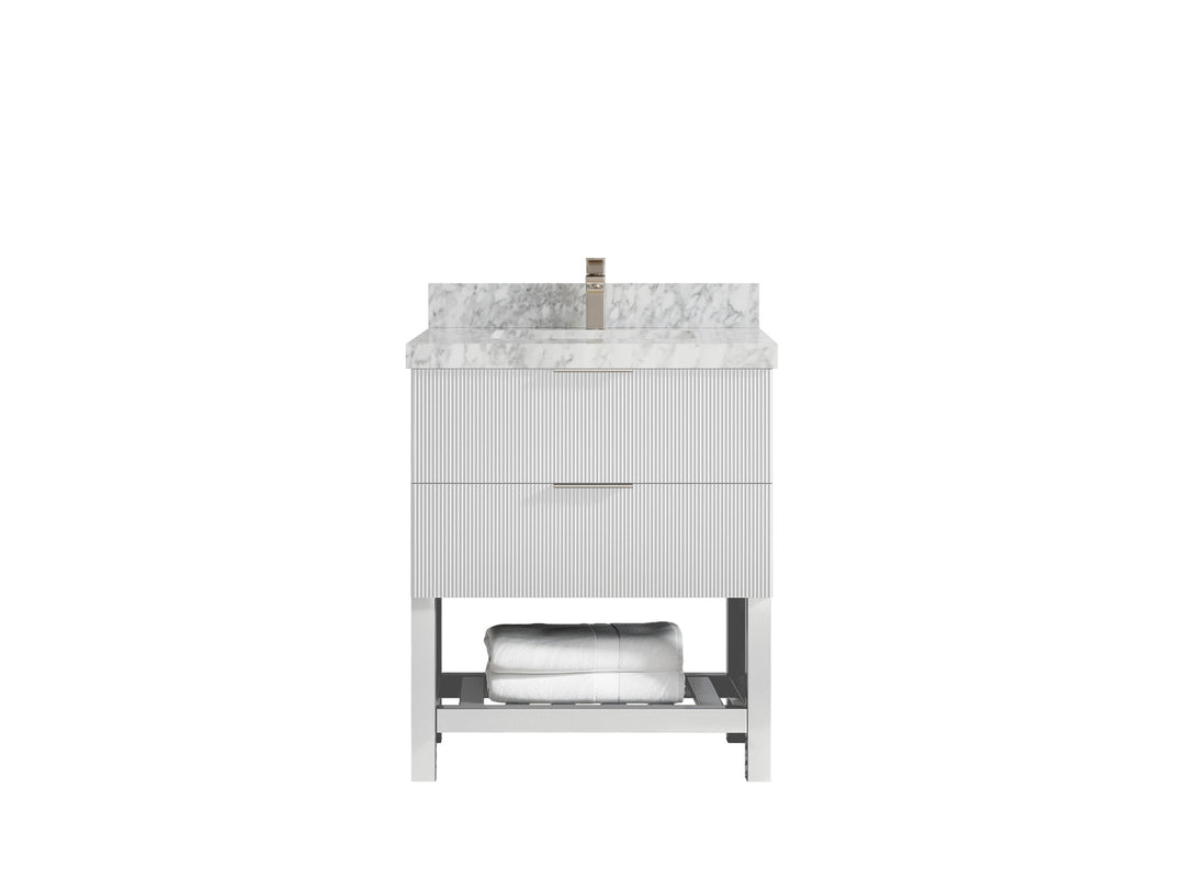 Catalina 30 in. W x 22 in. D Single Sink Bathroom Vanity in White with 2 in Carrara Marble Countertop 