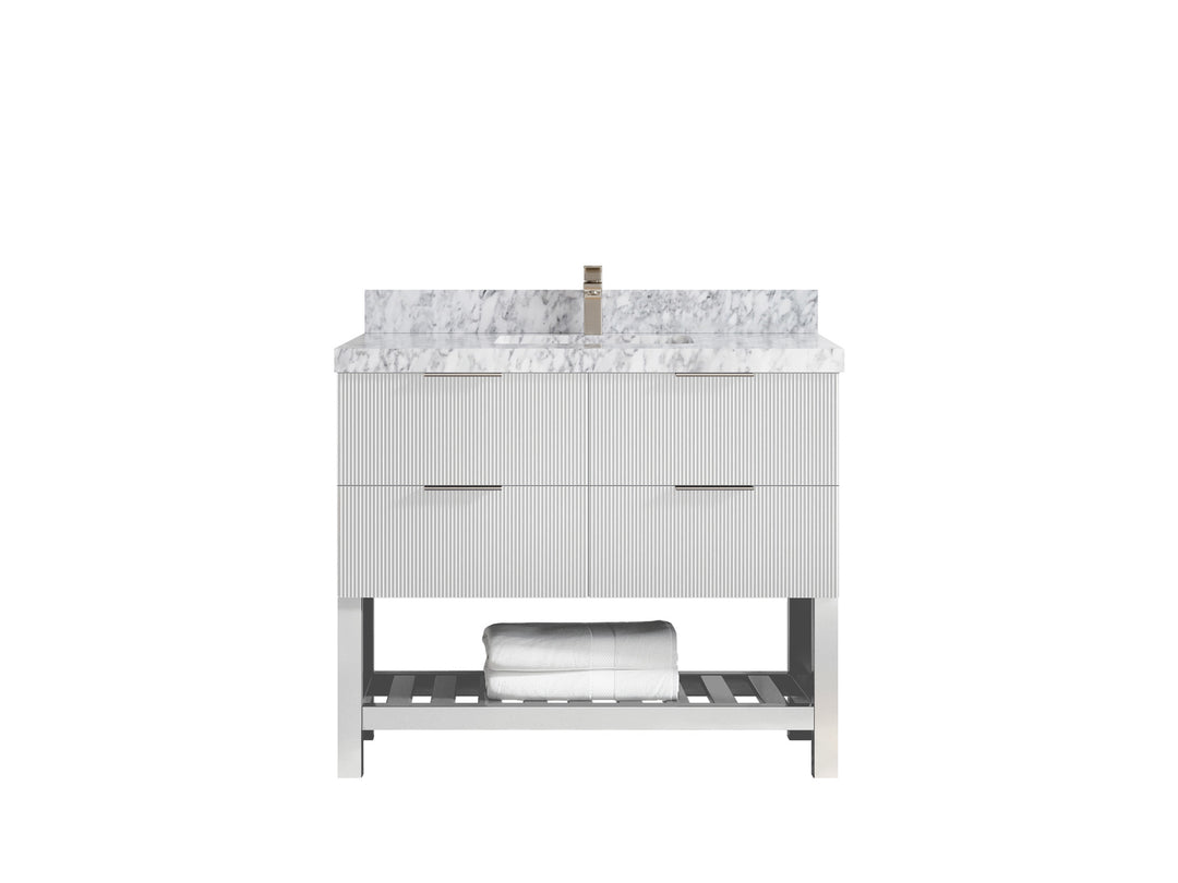 Catalina 42 in. W x 22 in. D Single Sink Bathroom Vanity in White with 2 in Cararra Marble Countertop