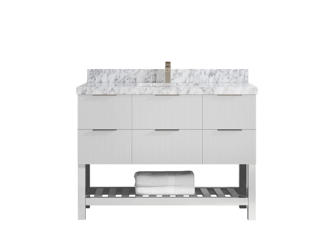 Catalina 48 in. W x 22 in. D Single Sink Bathroom Vanity in White with 2 in Carrara Marble Countertop 