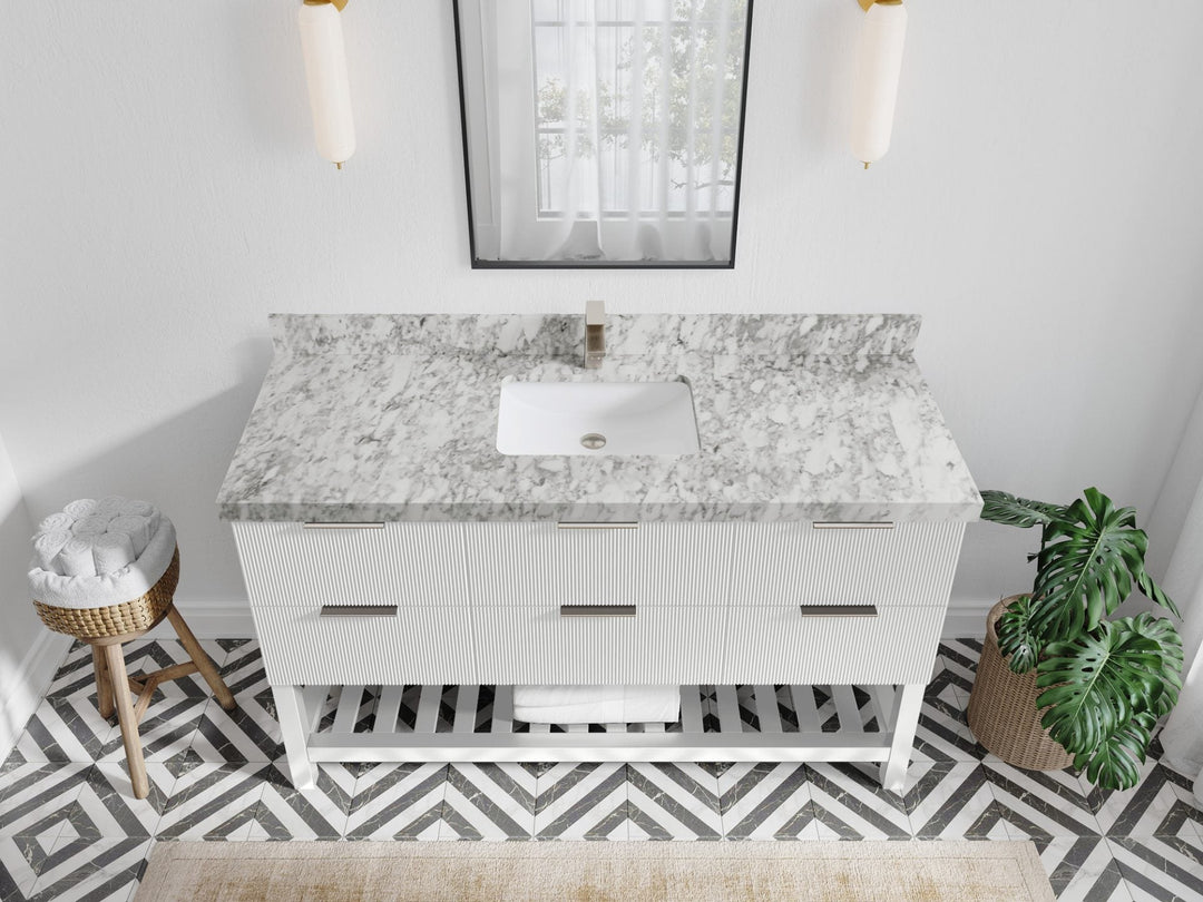 Catalina 60 in. W x 22 in. D Single Sink Bathroom Vanity in White with 2 in Carrara Marble Countertop - Top View