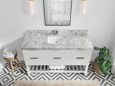 Catalina 60 in. W x 22 in. D Single Sink Bathroom Vanity in White with 2 in Carrara Marble Countertop - Top View