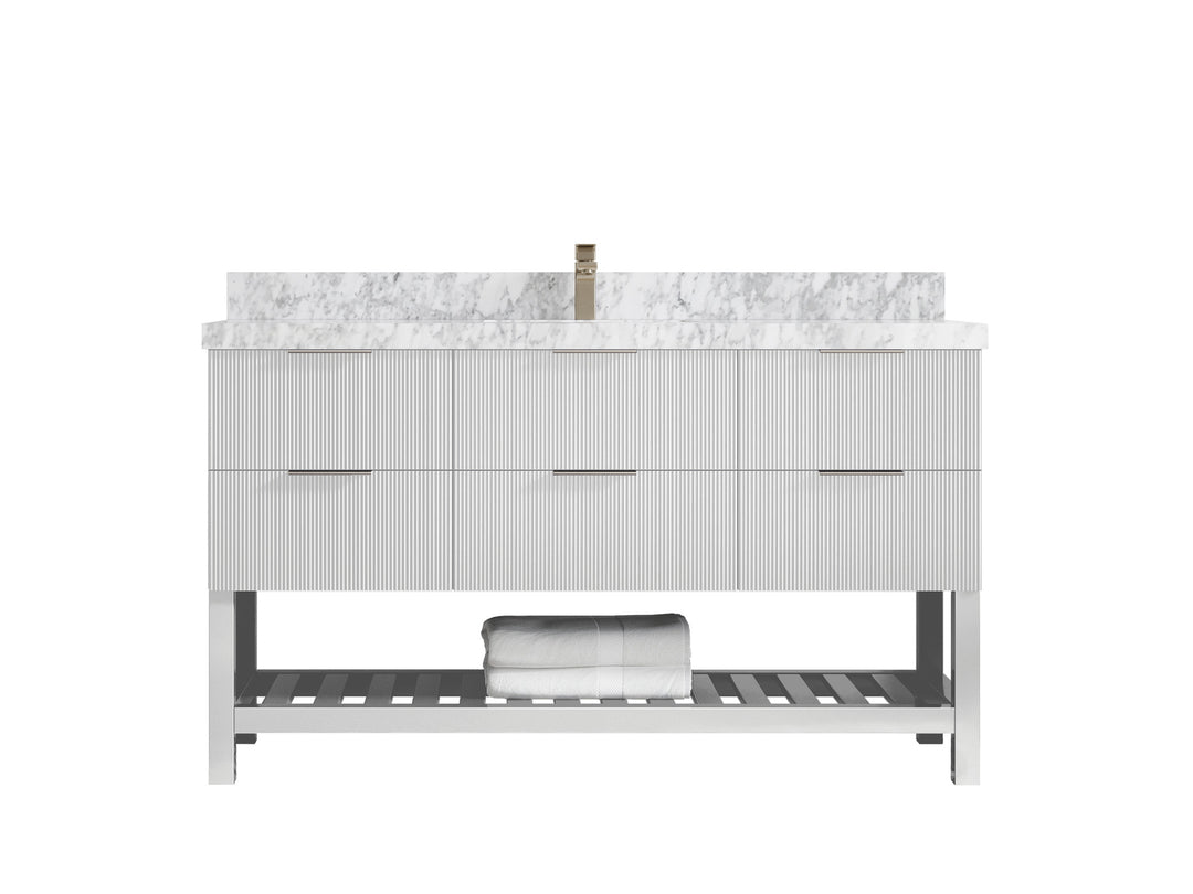 Catalina 60 in. W x 22 in. D Single Sink Bathroom Vanity in White with 2 in Carrara Marble Countertop