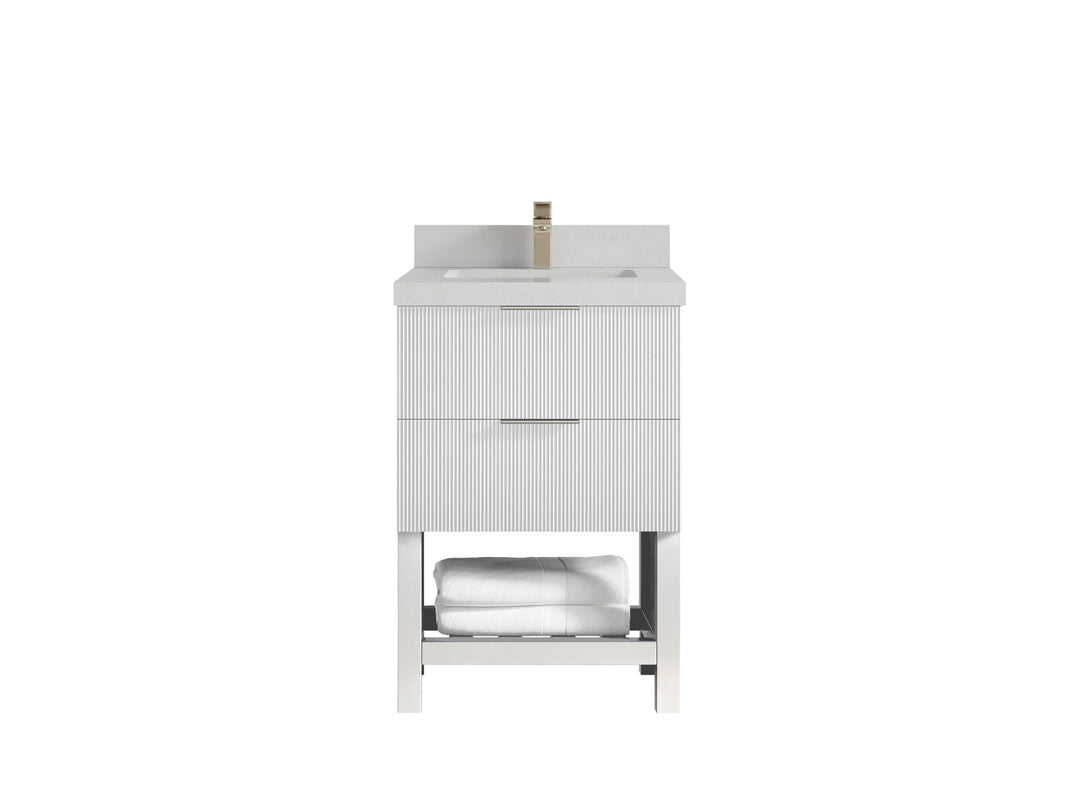 Catalina 24 in. W x 22 in. D Single Sink Bathroom Vanity in White with 2 in Carrara Quartz Countertop