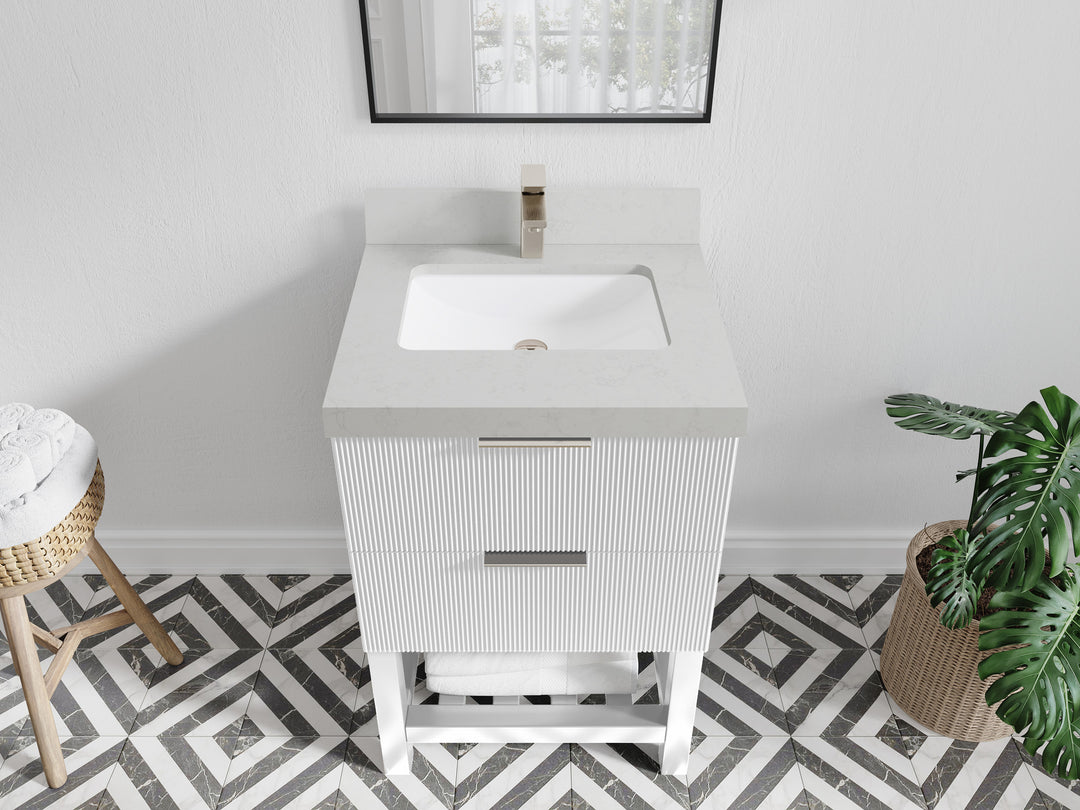 Catalina 24 in. W x 22 in. D Single Sink Bathroom Vanity in White with 2 in Carrara Quartz Countertop - Top View