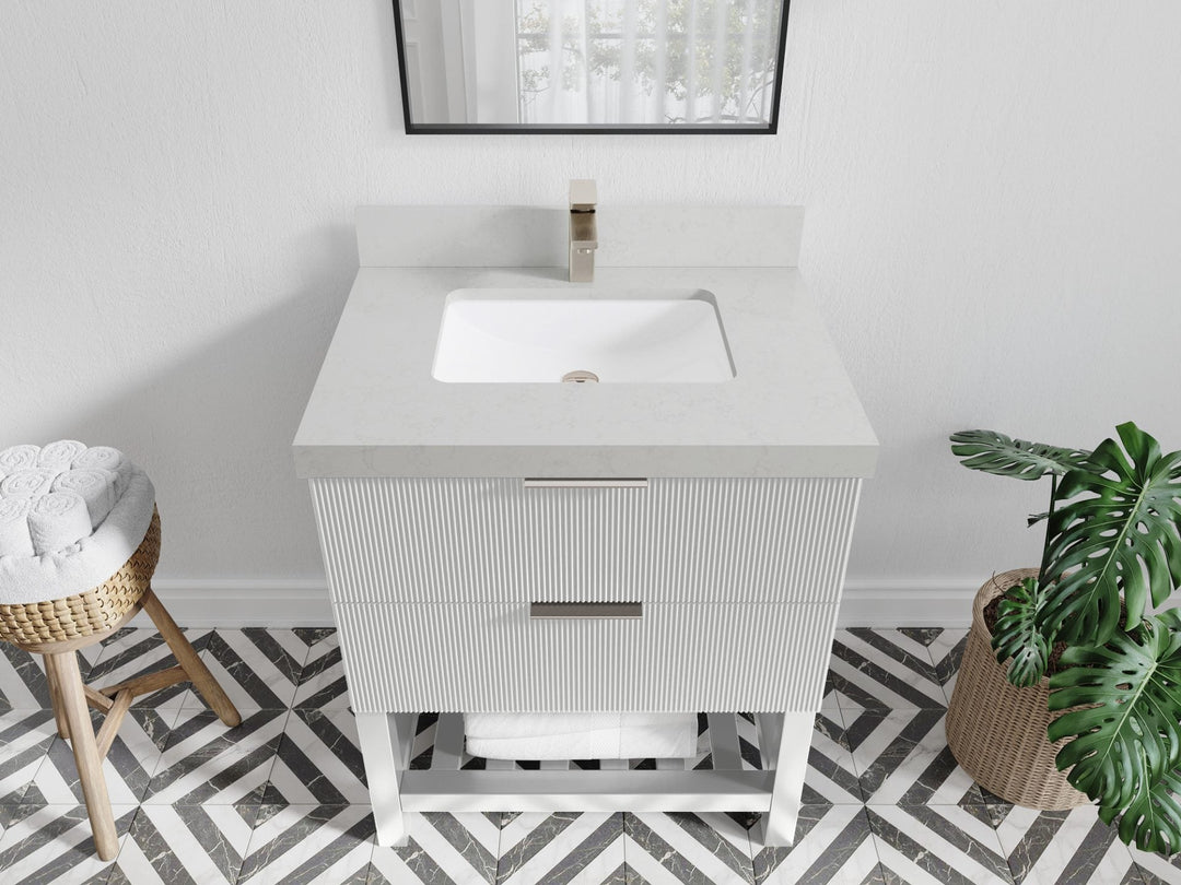 Catalina 30 in. W x 22 in. D Single Sink Bathroom Vanity in White with 2 in Carrara Quartz Countertop - Top View