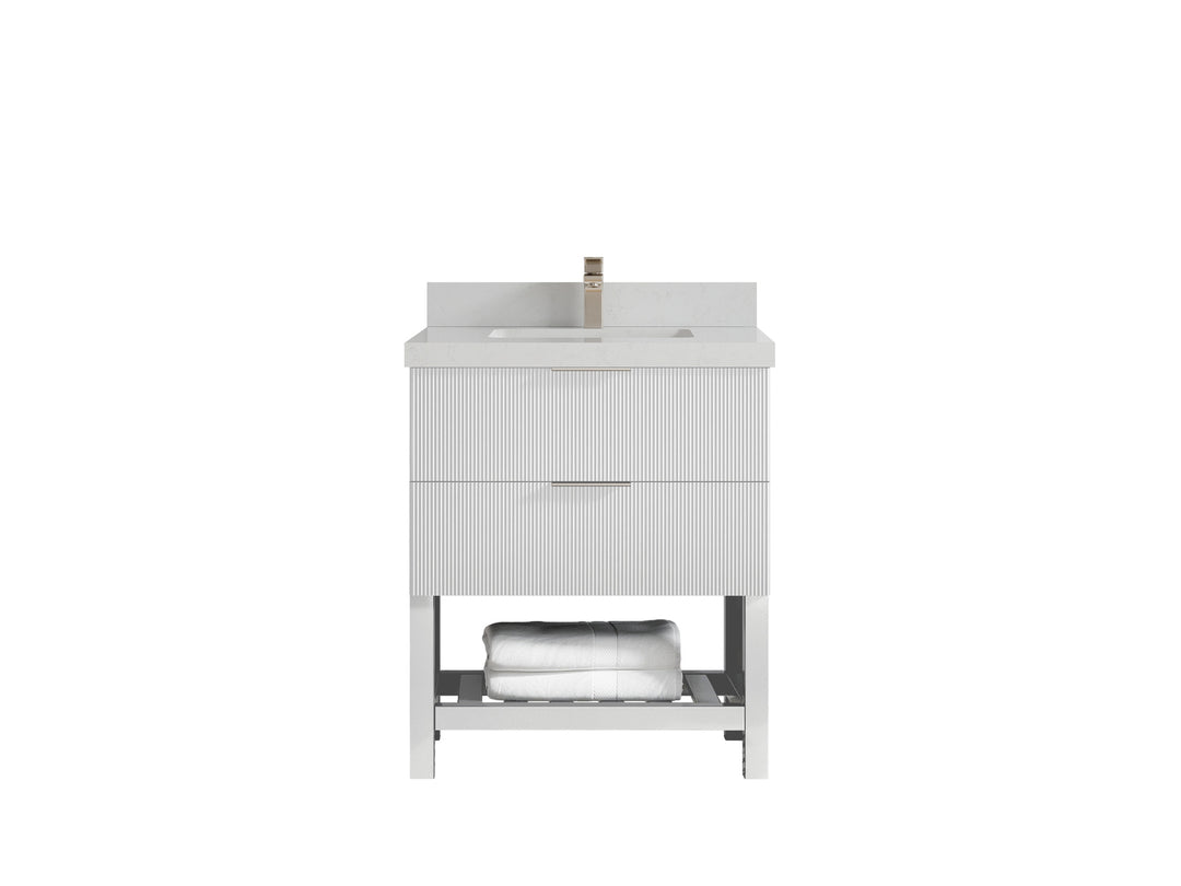 Catalina 30 in. W x 22 in. D Single Sink Bathroom Vanity in White with 2 in Carrara Quartz Countertop