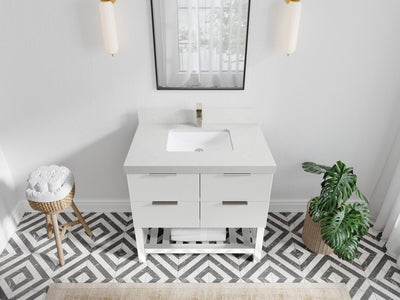 Catalina 36 in. W x 22 in. D Single Sink Bathroom Vanity in White with 2 in Carrara Quartz Countertop - Top View