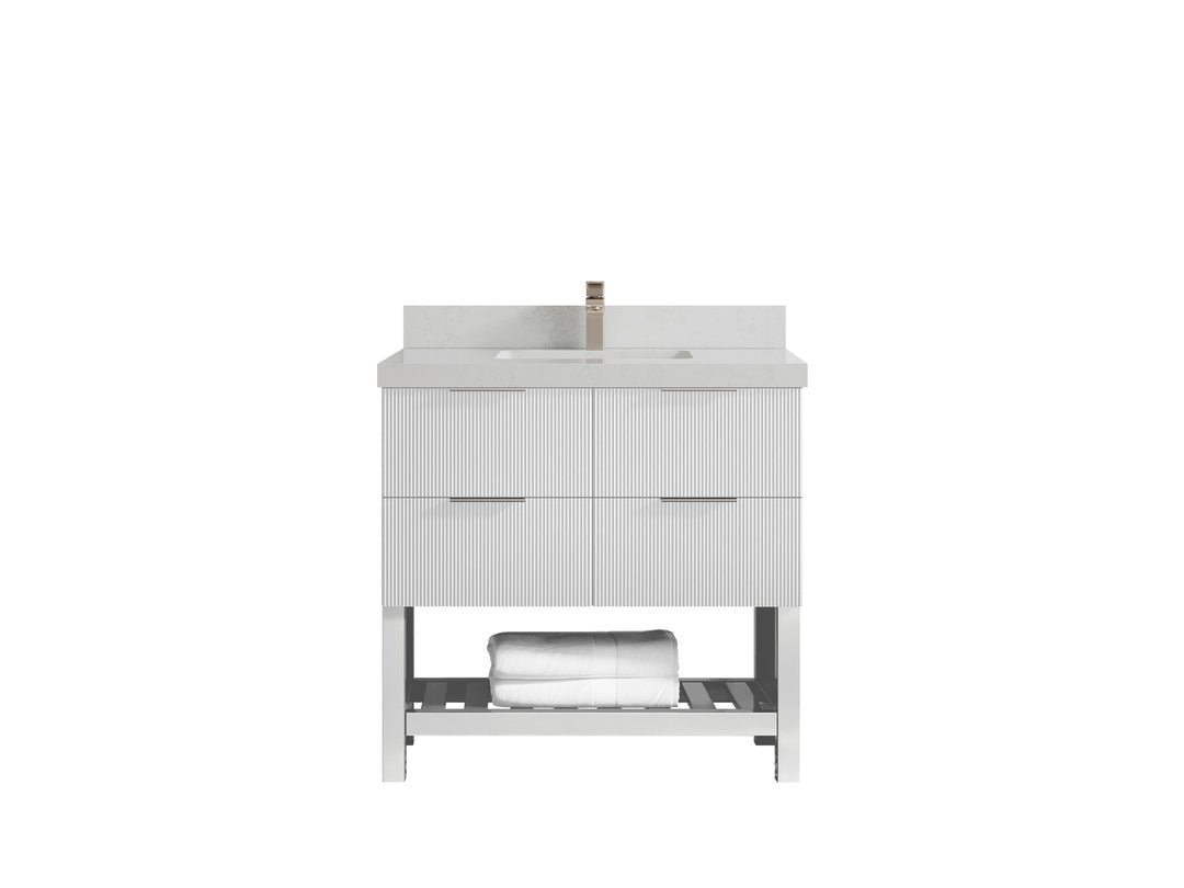 Catalina 36 in. W x 22 in. D Single Sink Bathroom Vanity in White with 2 in Carrara Quartz Countertop