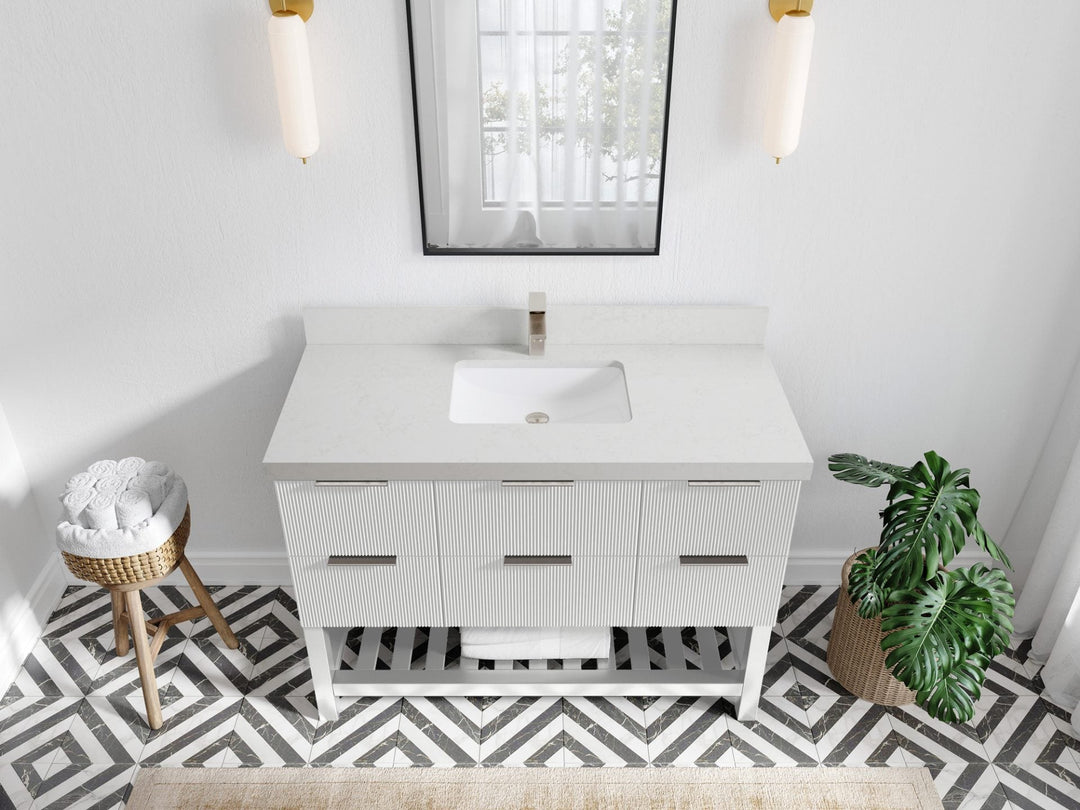 Catalina 48 in. W x 22 in. D Single Sink Bathroom Vanity in White with 2 in Carrara Quartz Countertop - Top View