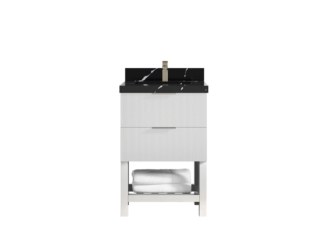 Catalina 24 in. W x 22 in. D Single Sink Bathroom Vanity in White with 2 in Calacatta Black Quartz Countertop 